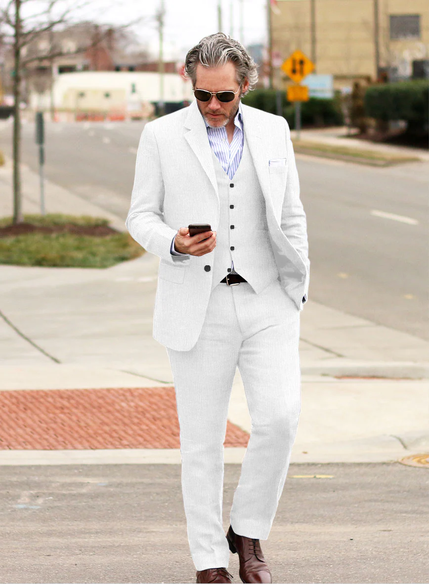 Italian Prato White Dobby Linen Suit - Image 2