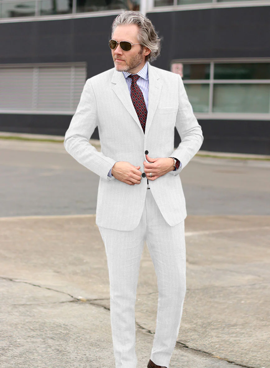 Italian Prato White Herringbone Linen Suit - Image 2