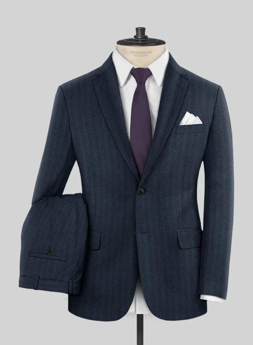 Italian Royal Blue Herringbone Flannel Suit