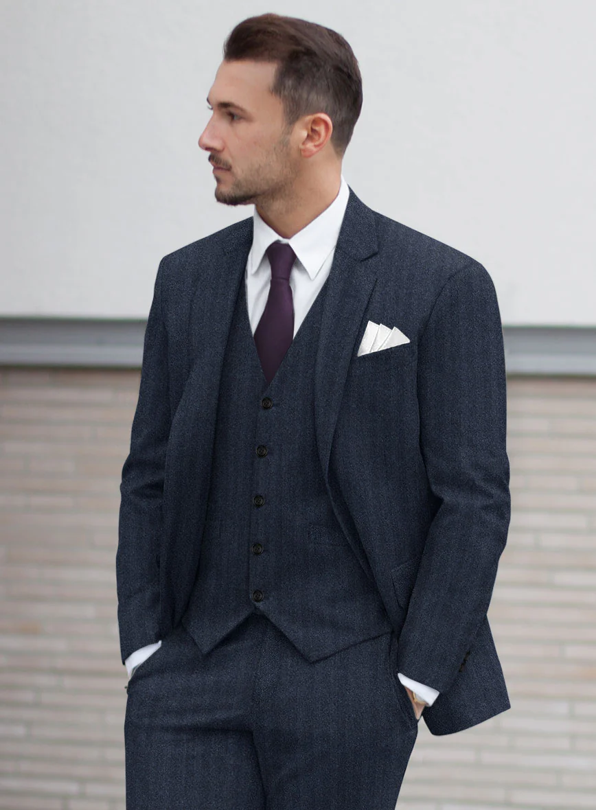 Italian Royal Blue Herringbone Flannel Suit - Image 4
