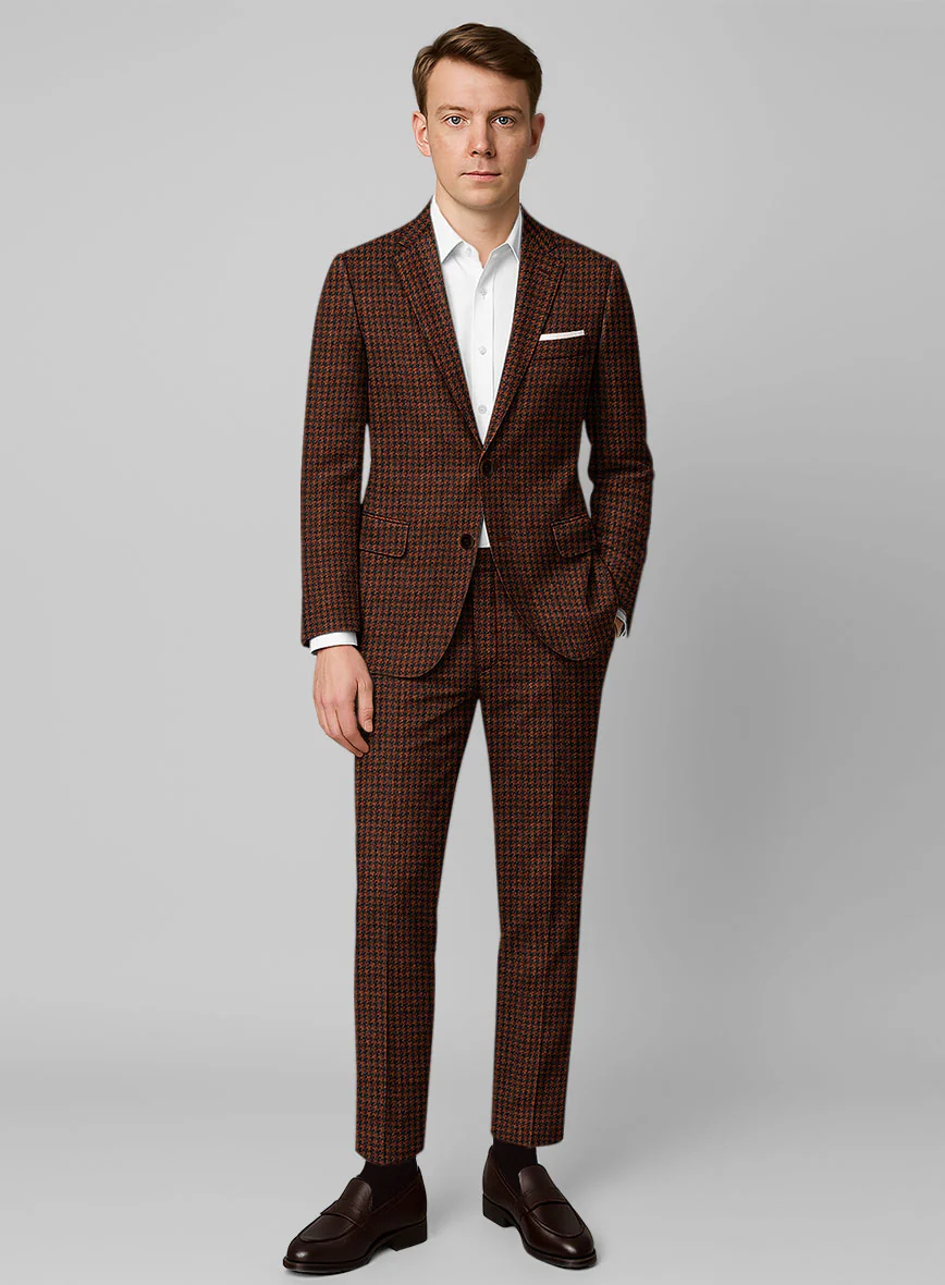 Italian Rust Houndstooth Tweed Suit