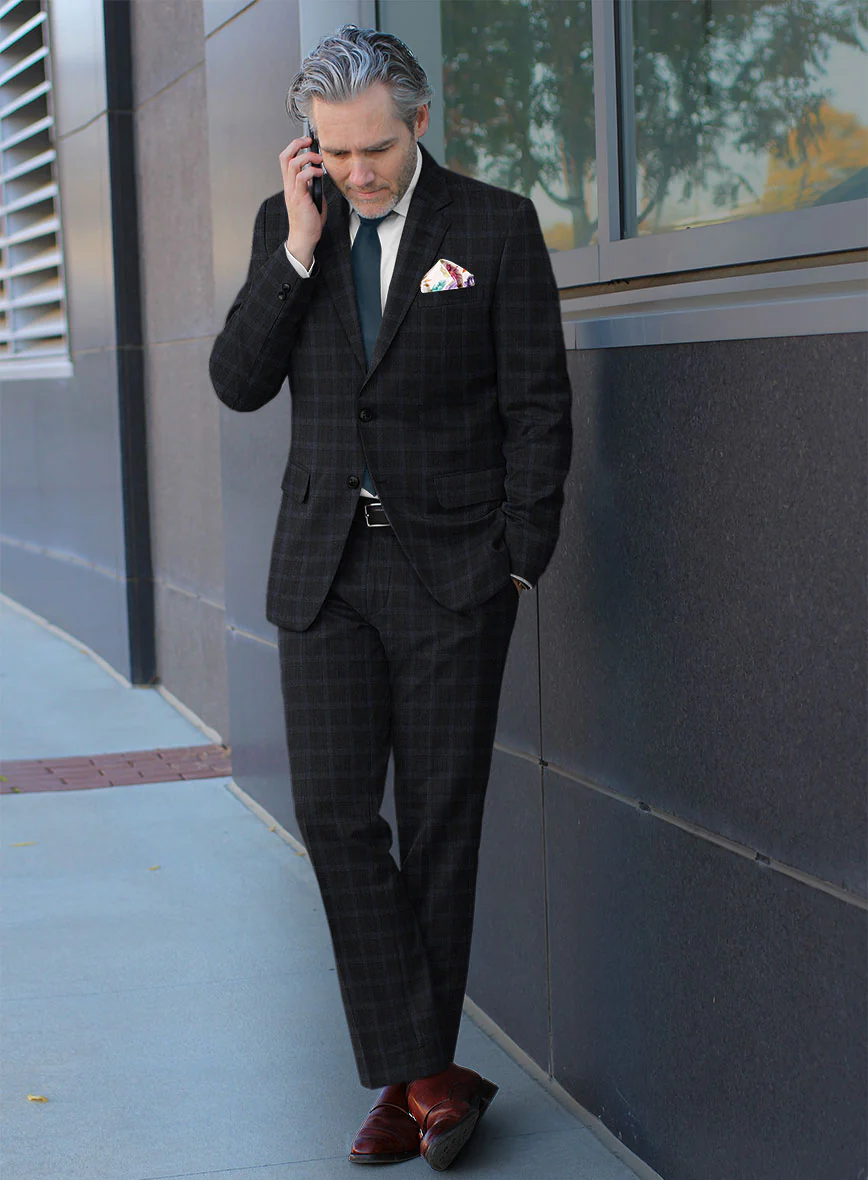 Italian Trek Dark Blue Checks Flannel Suit - Image 2