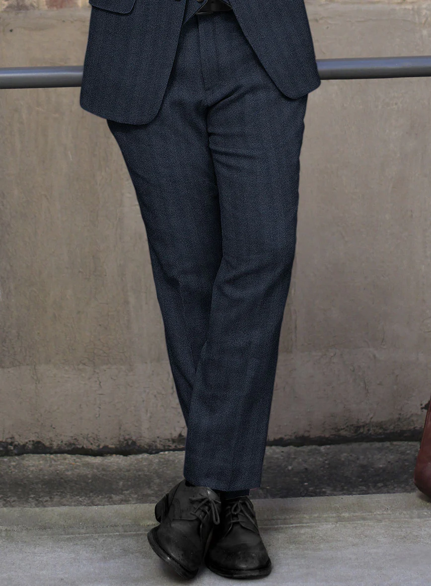 Italian Wide Herringbone Blue Tweed Suit - Image 4