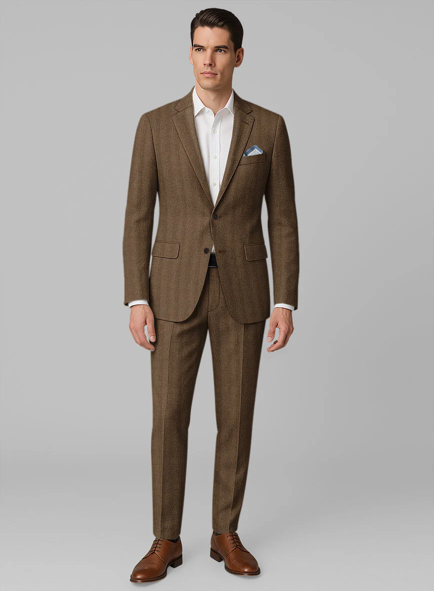 Italian Wide Herringbone Brown Tweed Suit