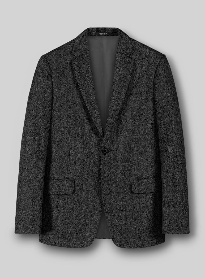 Italian Wide Herringbone Charcoal Tweed Jacket