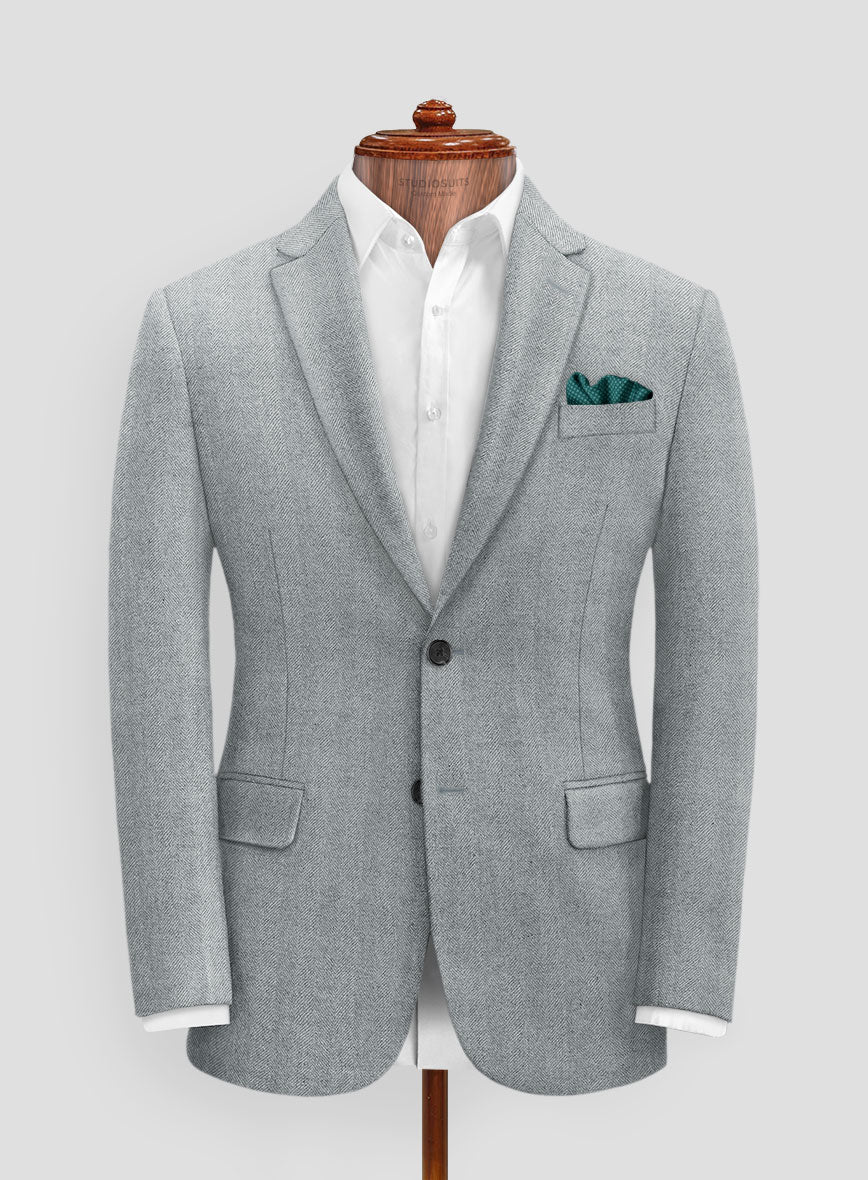 Italian Wide Herringbone Light Blue Tweed Suit - Image 3