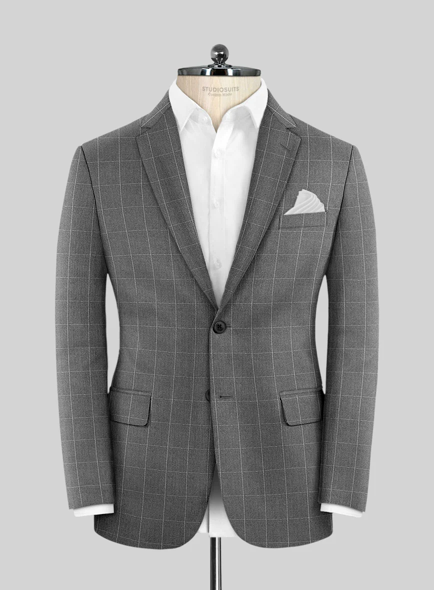 Italian Zergi Gray Windowpane Flannel Jacket
