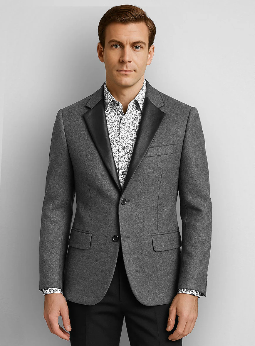 Jacket With Leather Lapel