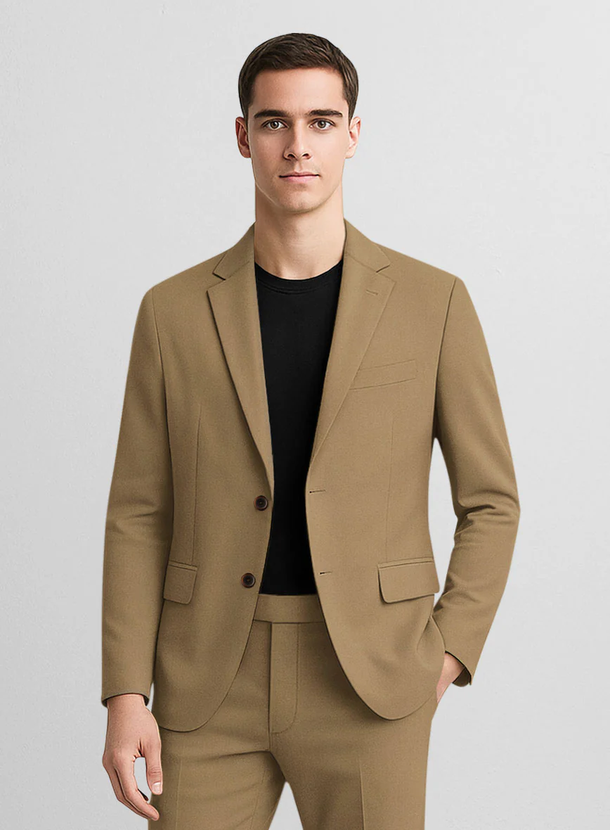Khaki Napoli Stretch Light Weight Cotton Suit - Image 2