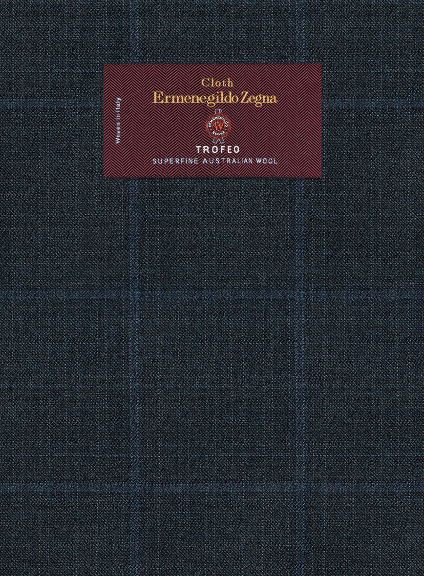 Lanificio Zegna Trofeo Bonsus Teal Blue Checks Wool Pants - Image 2