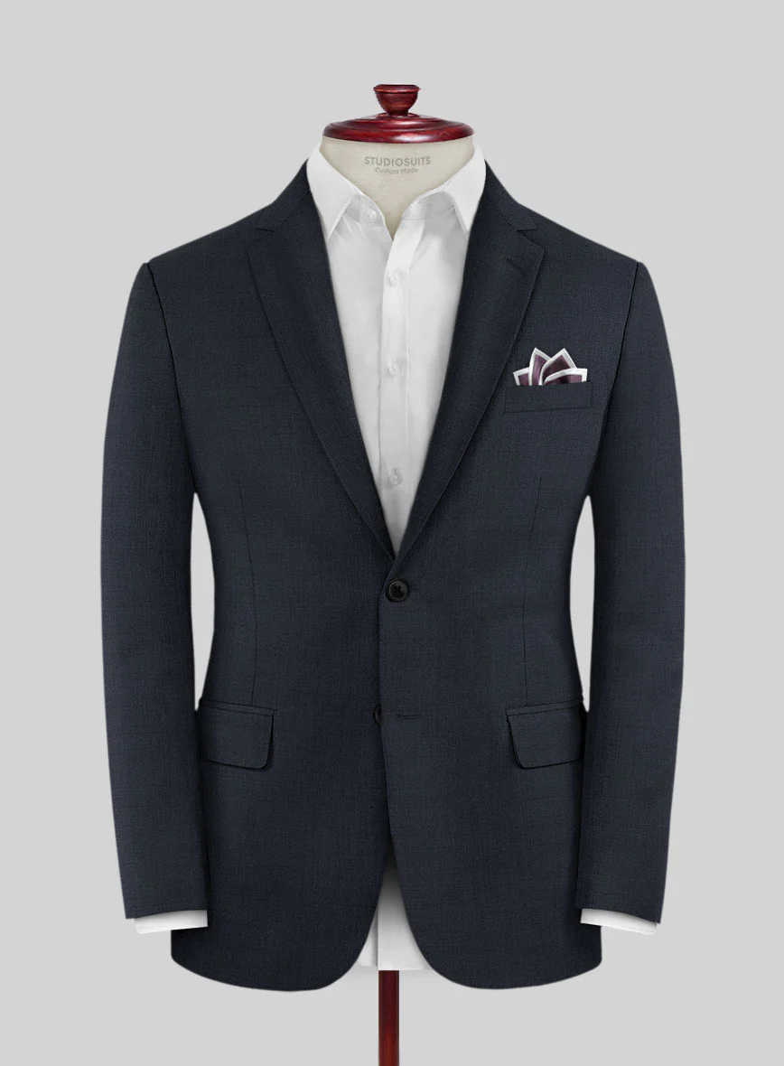 Lanificio Zegna Trofeo Sharkskin Navy Blue Wool Jacket