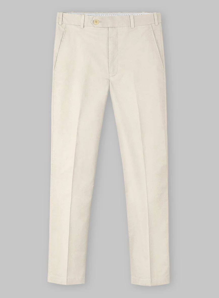 Light Beige Feather Cotton Canvas Stretch Pants - Image 2