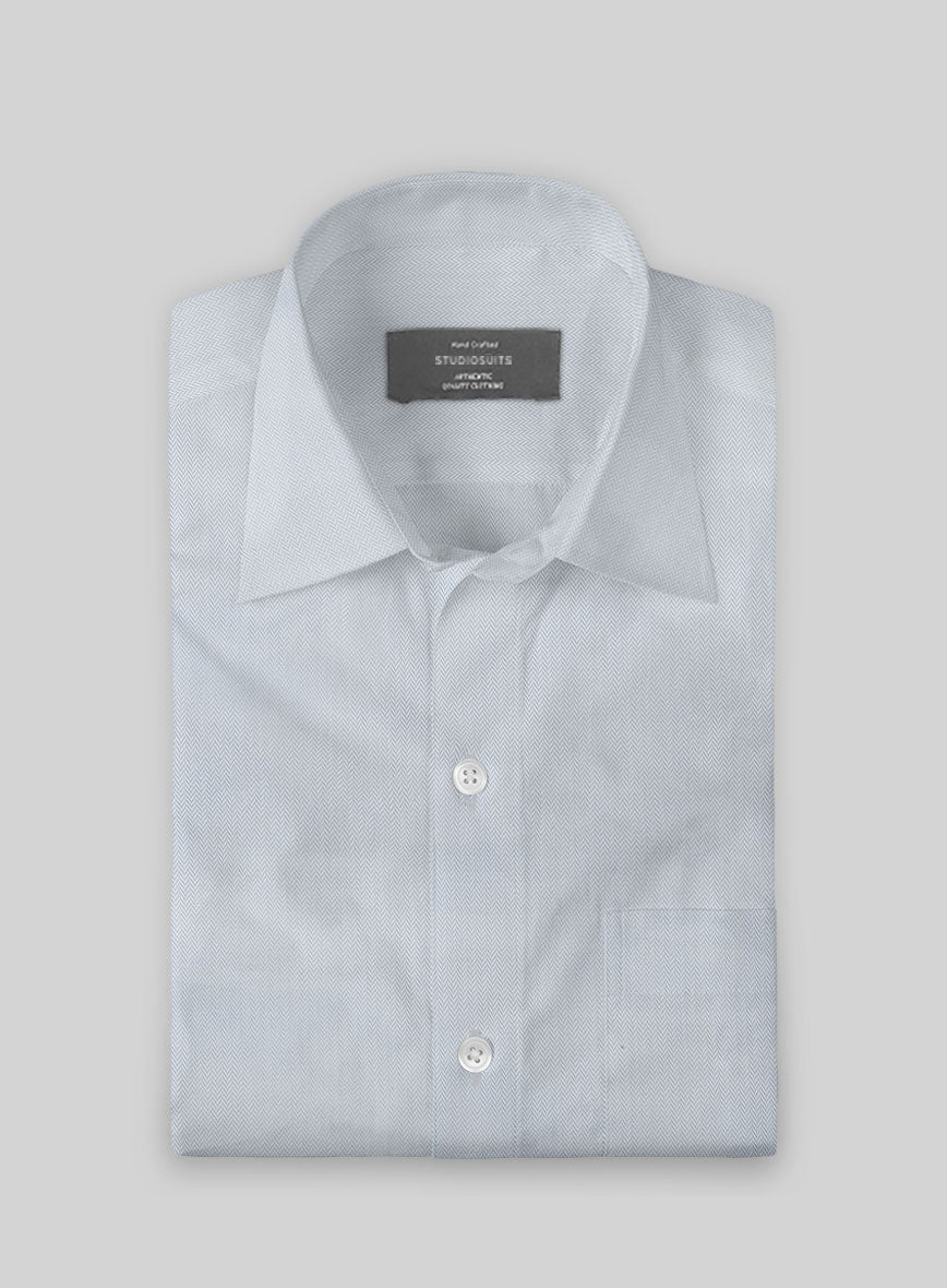 Light Gray Herringbone Cotton Shirt - Image 3