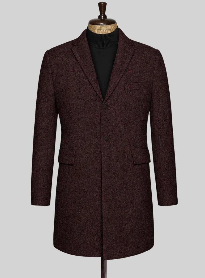 Light Weight Melange Wine Tweed Overcoat