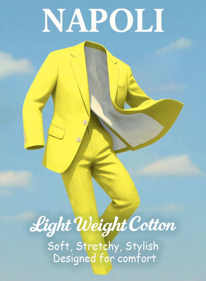 Lime Yellow Napoli Stretch Light Weight Cotton Suit - Image 7