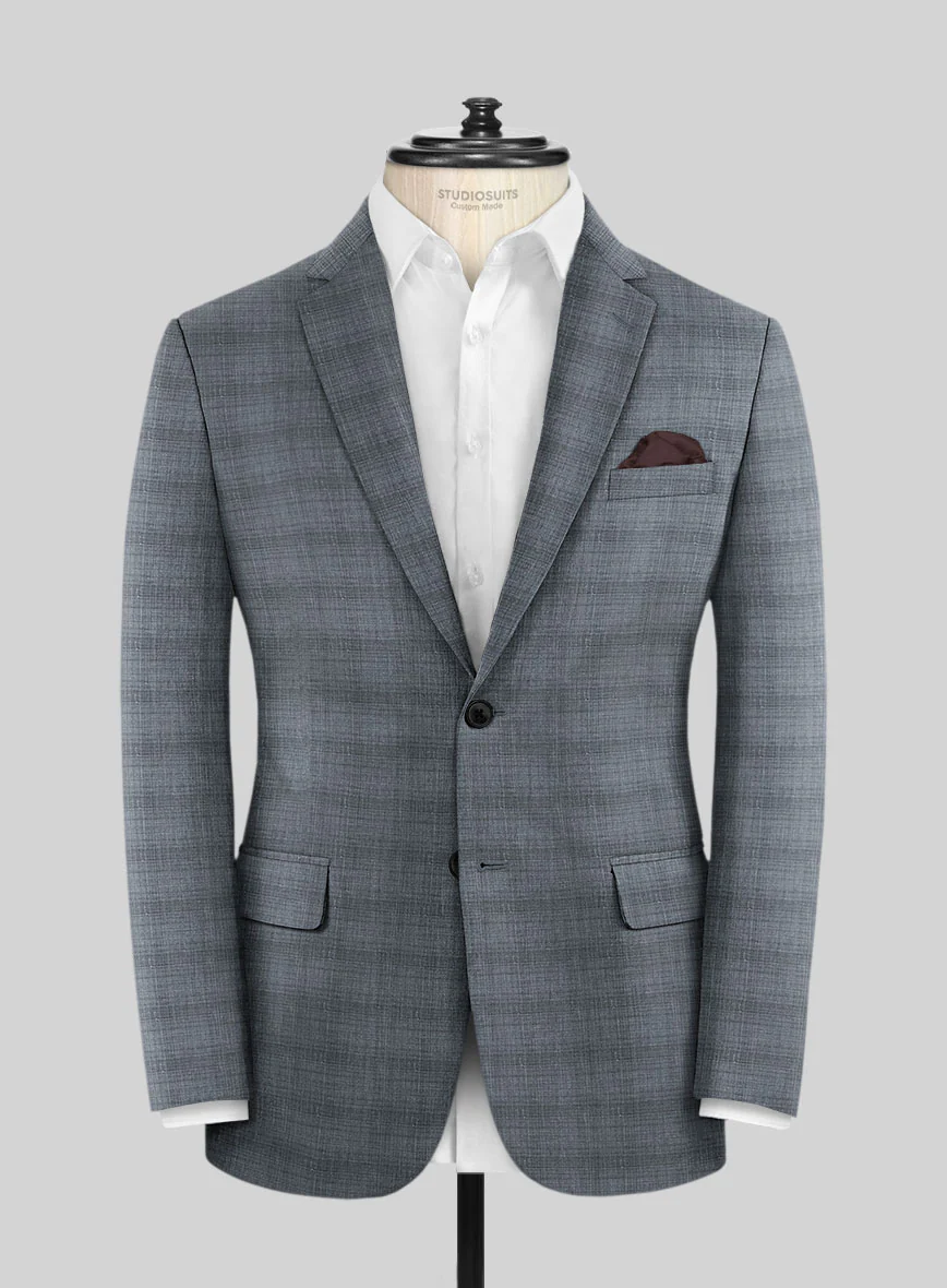 London Loom Blue Bruna Wool Silk Linen Suit - Image 4