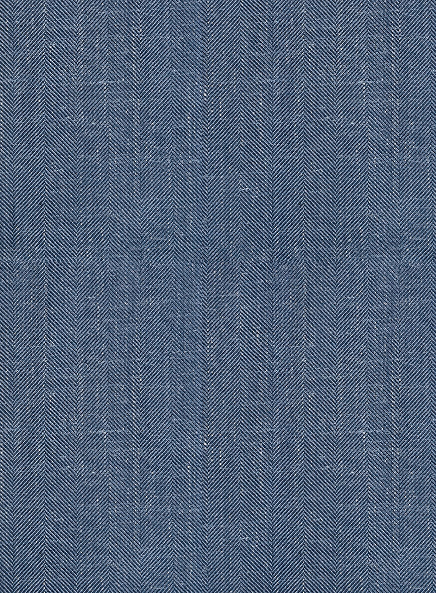 London Loom Blue Herringbone Wool Silk Linen Jacket - Image 5