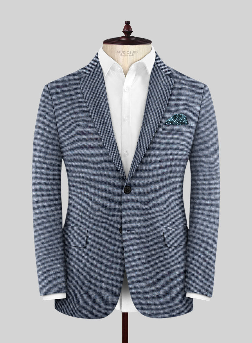 London Loom Blue Nailhead Wool Silk Linen Suit - Image 4