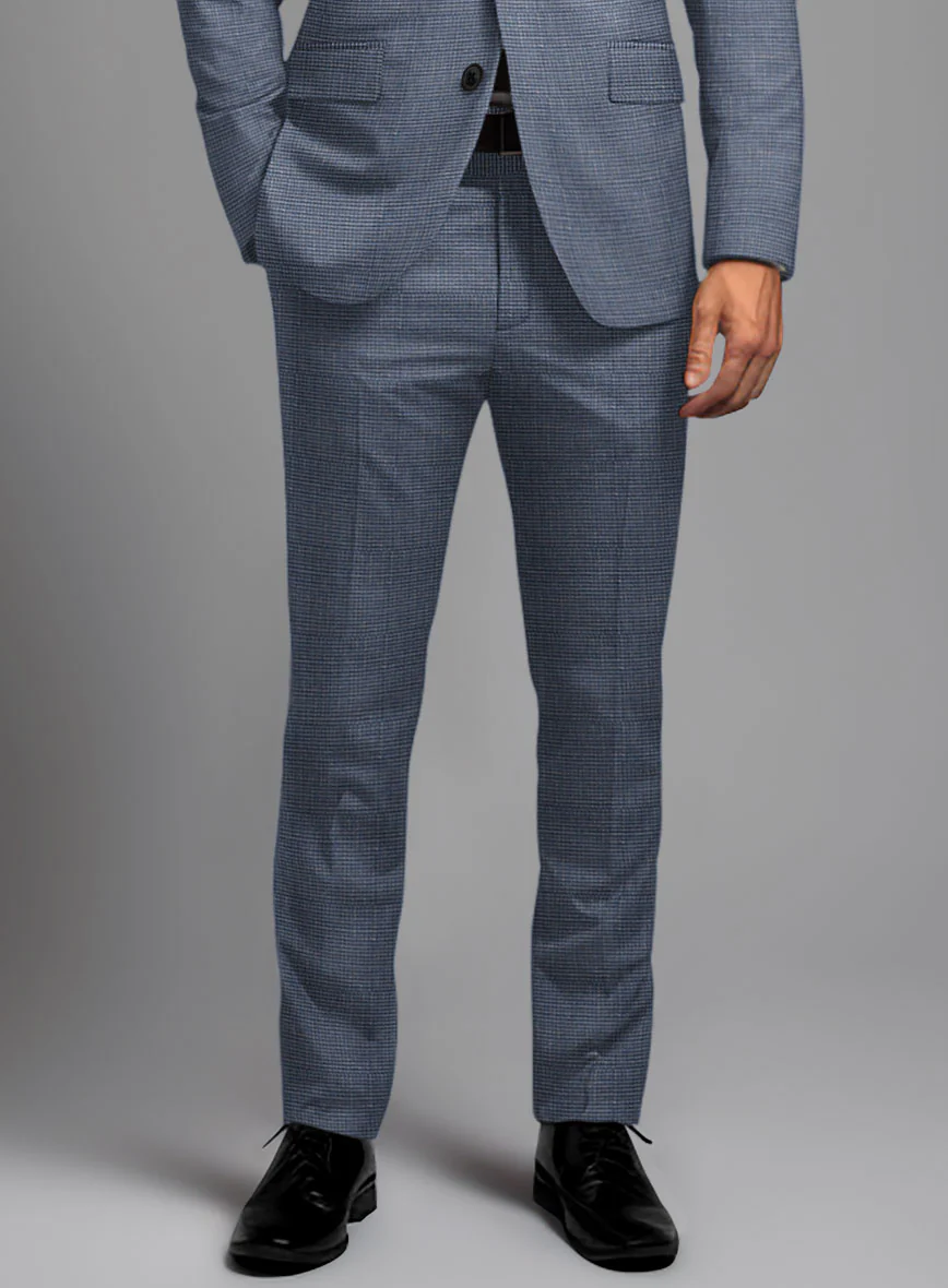London Loom Blue Nailhead Wool Silk Linen Suit - Image 7