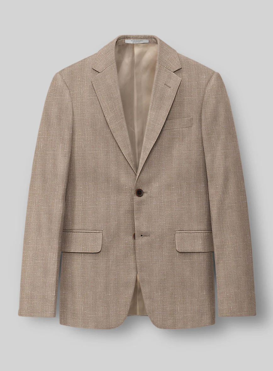 London Loom Brown Herringbone Wool Silk Linen Jacket