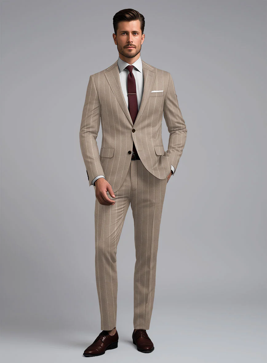 London Loom Brown Stripe Wool Silk Linen Suit