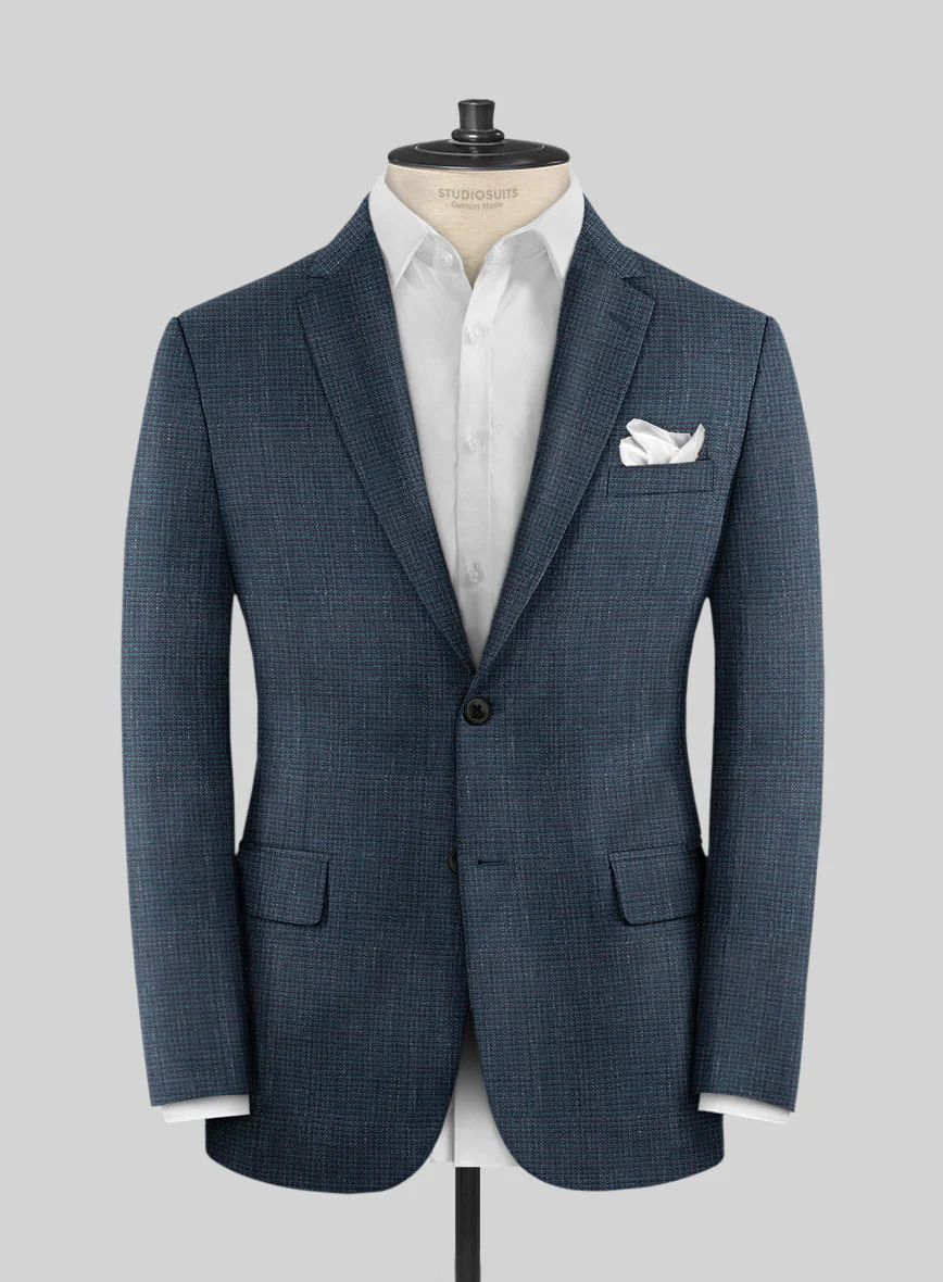 London Loom Dark Blue Abelardo Wool Silk Linen Jacket - Image 3