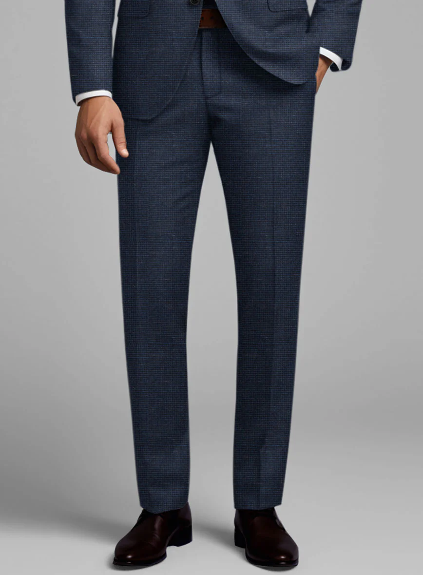 London Loom Dark Blue Nailhead Wool Silk Linen Pants - Image 2