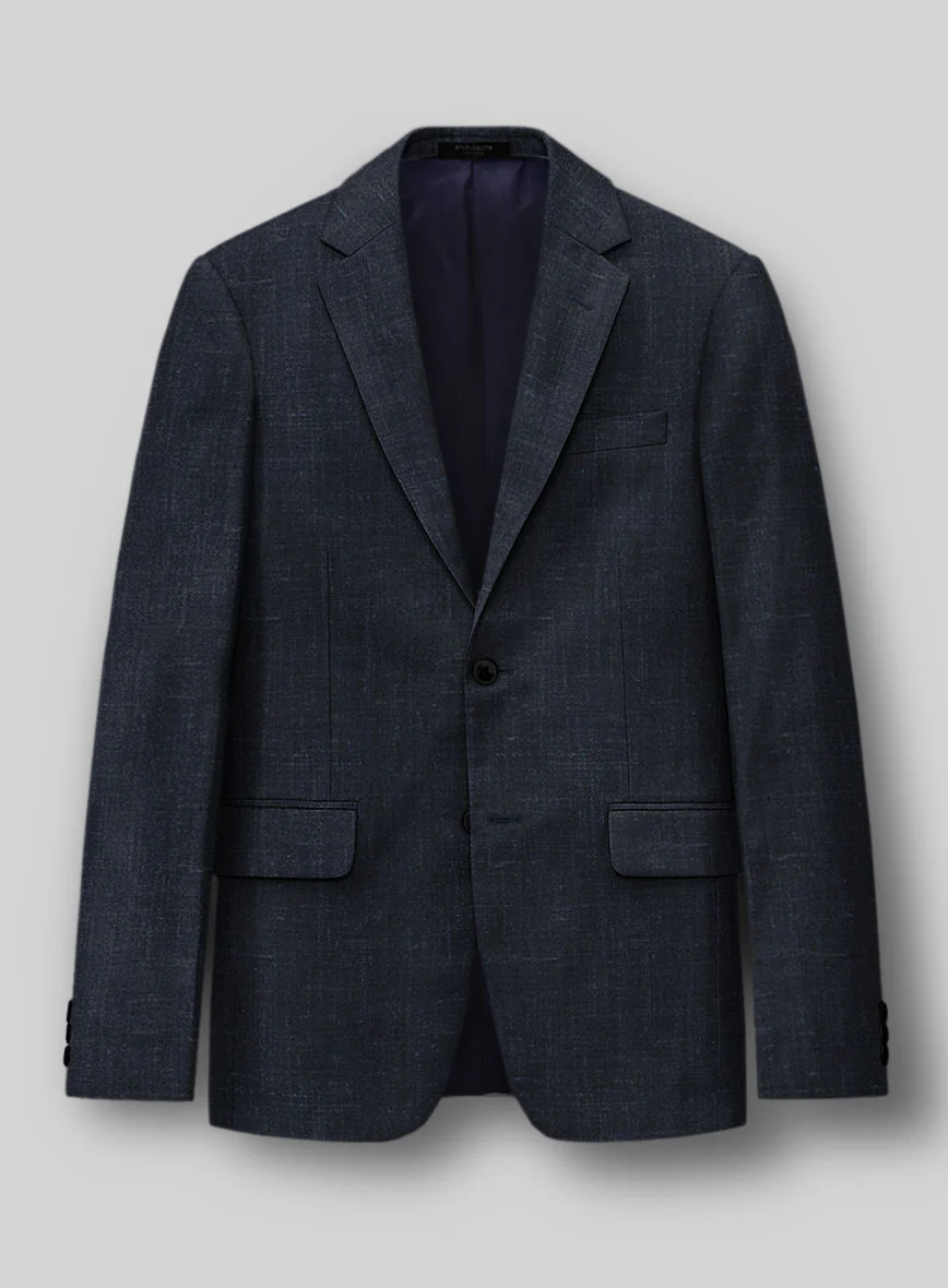 London Loom Dark Blue Twill Wool Silk Linen Jacket