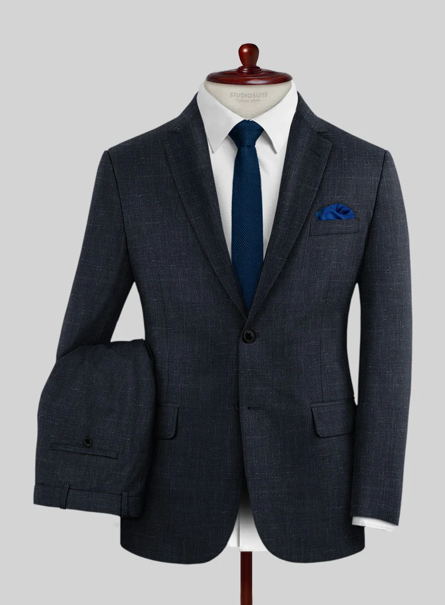 London Loom Dark Blue Twill Wool Silk Linen Suit - Image 2