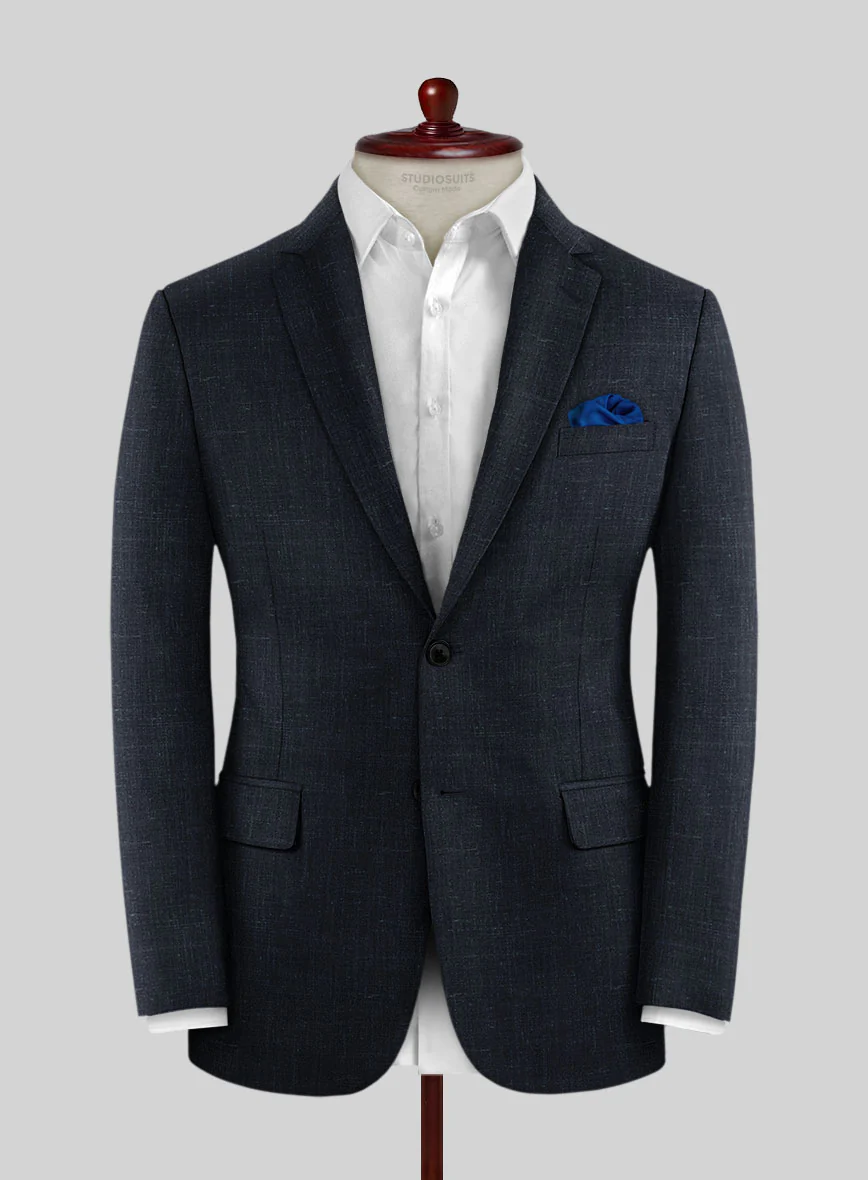 London Loom Dark Blue Twill Wool Silk Linen Suit - Image 5