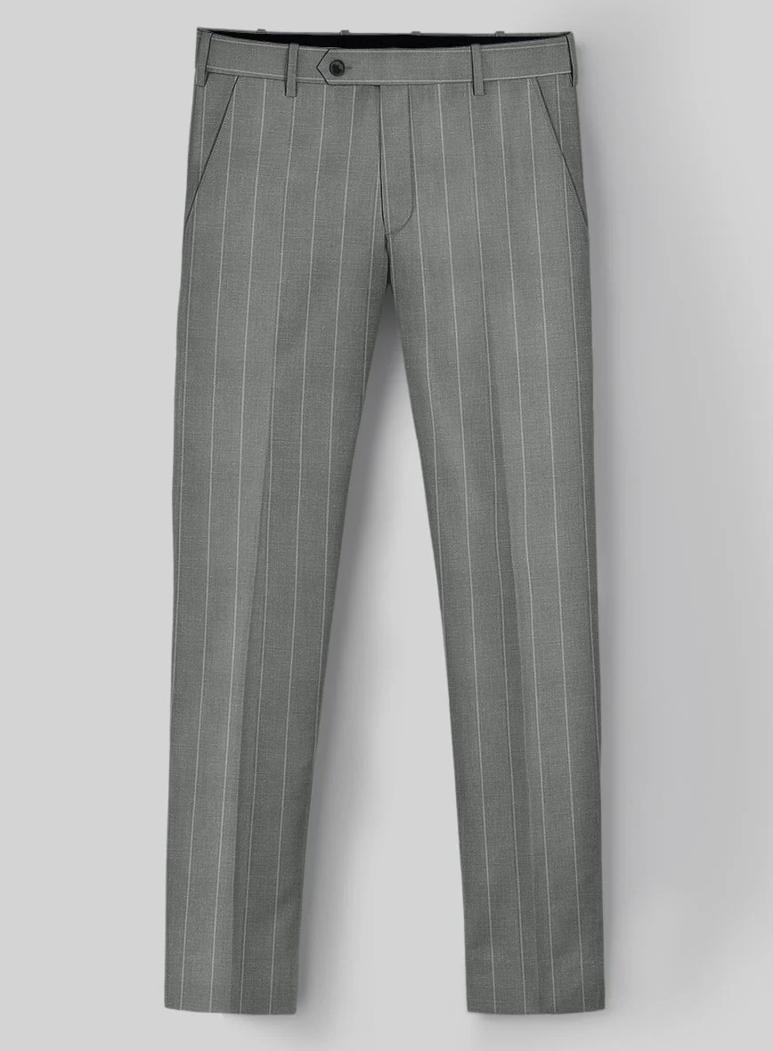 London Loom Gray Stripe Wool Silk Linen Pants