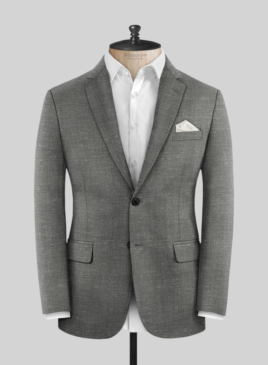 London Loom Gray Twill Wool Silk Linen Suit - Image 5