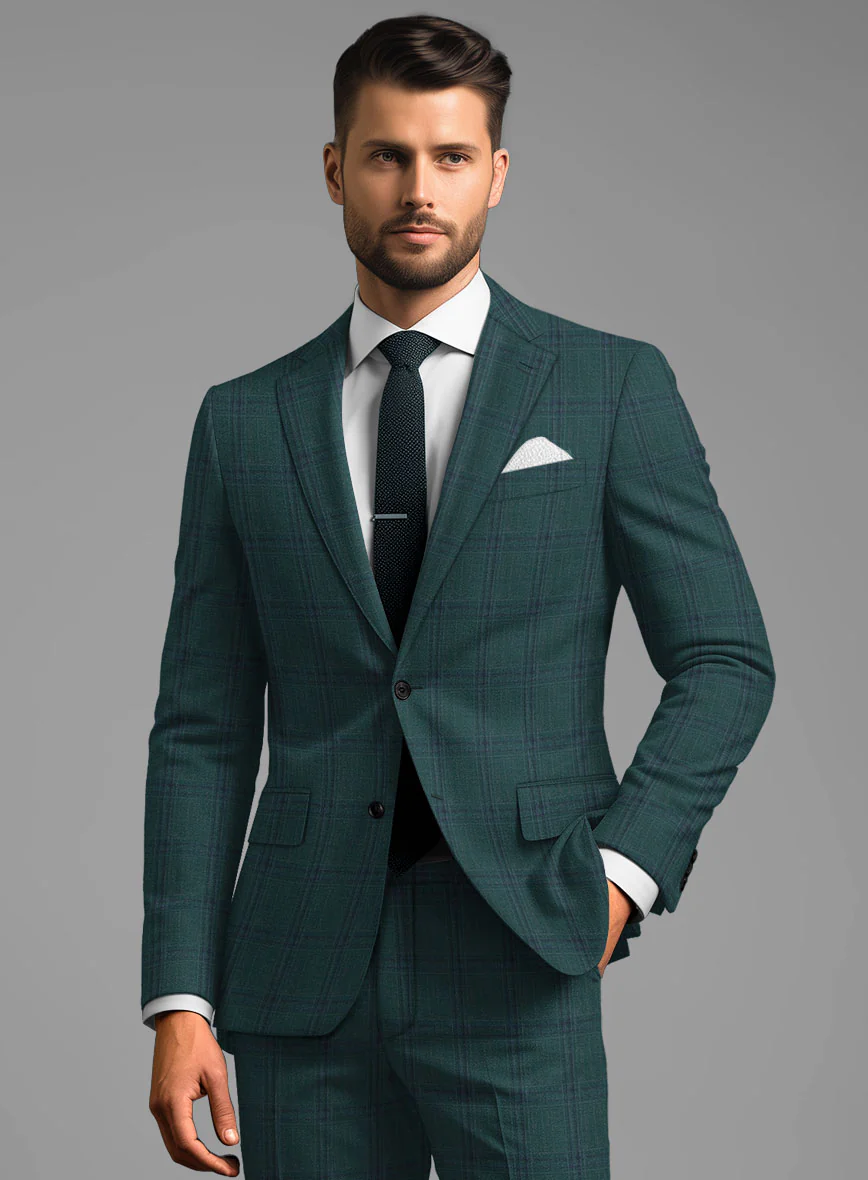 London Loom Green Check Wool Silk Linen Suit - Image 3