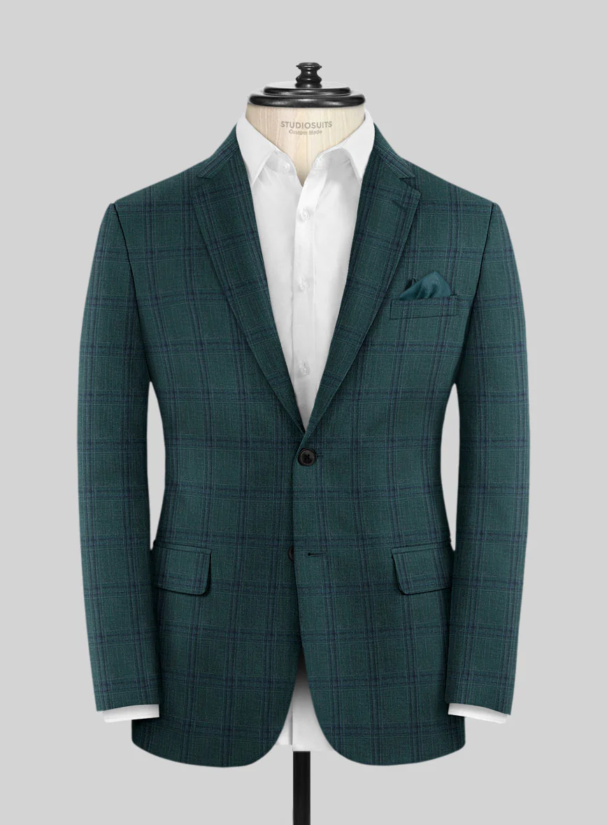 London Loom Green Check Wool Silk Linen Suit - Image 5
