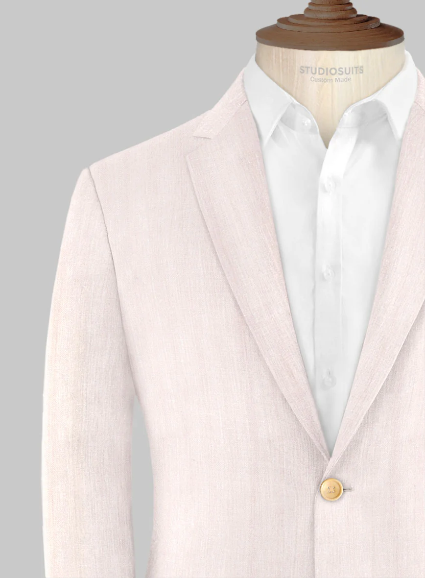 London Loom Pink Herringbone Wool Silk Linen Jacket - Image 4
