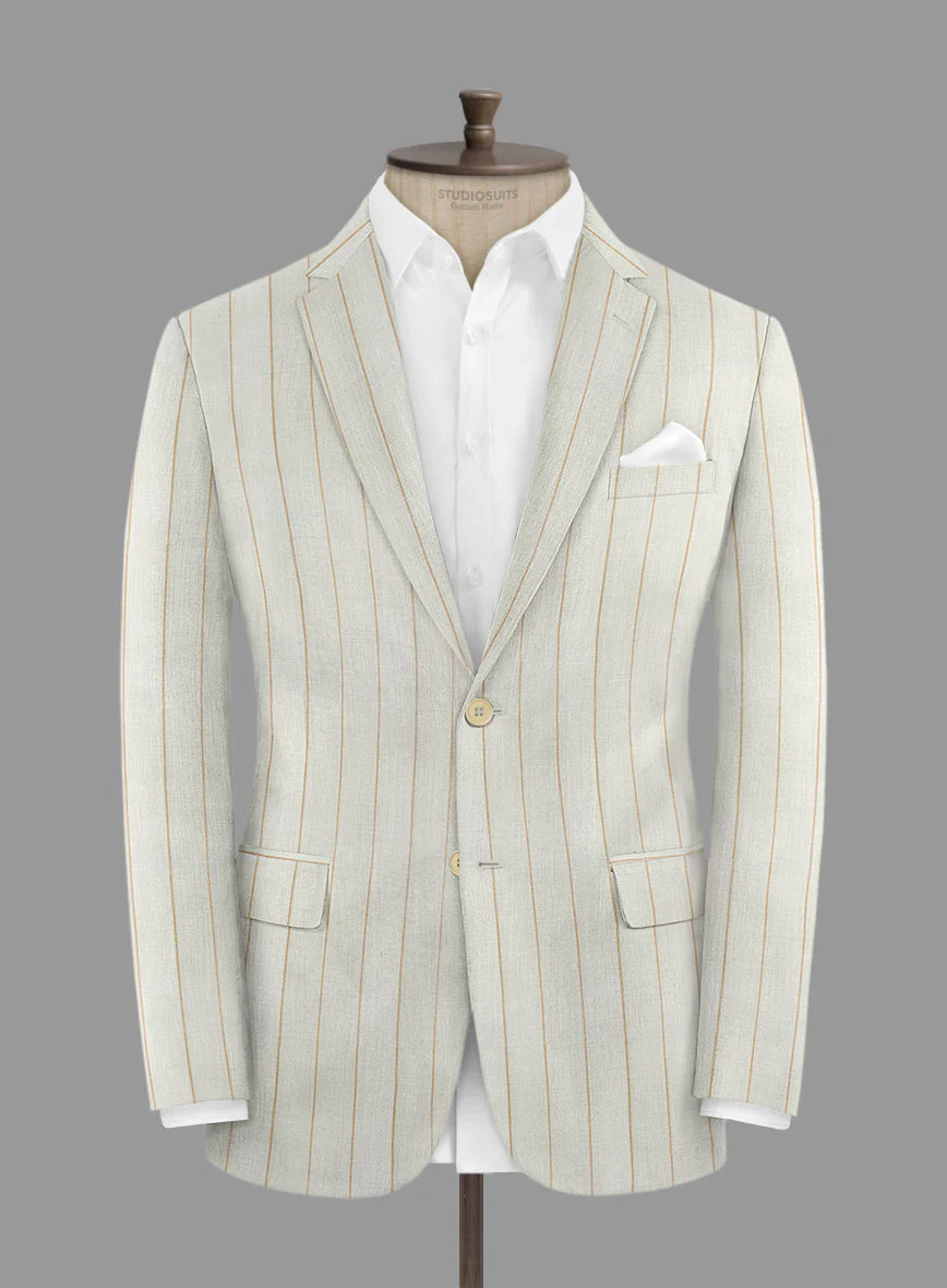 London Loom Stone Fawn Wool Silk Linen Jacket - Image 3