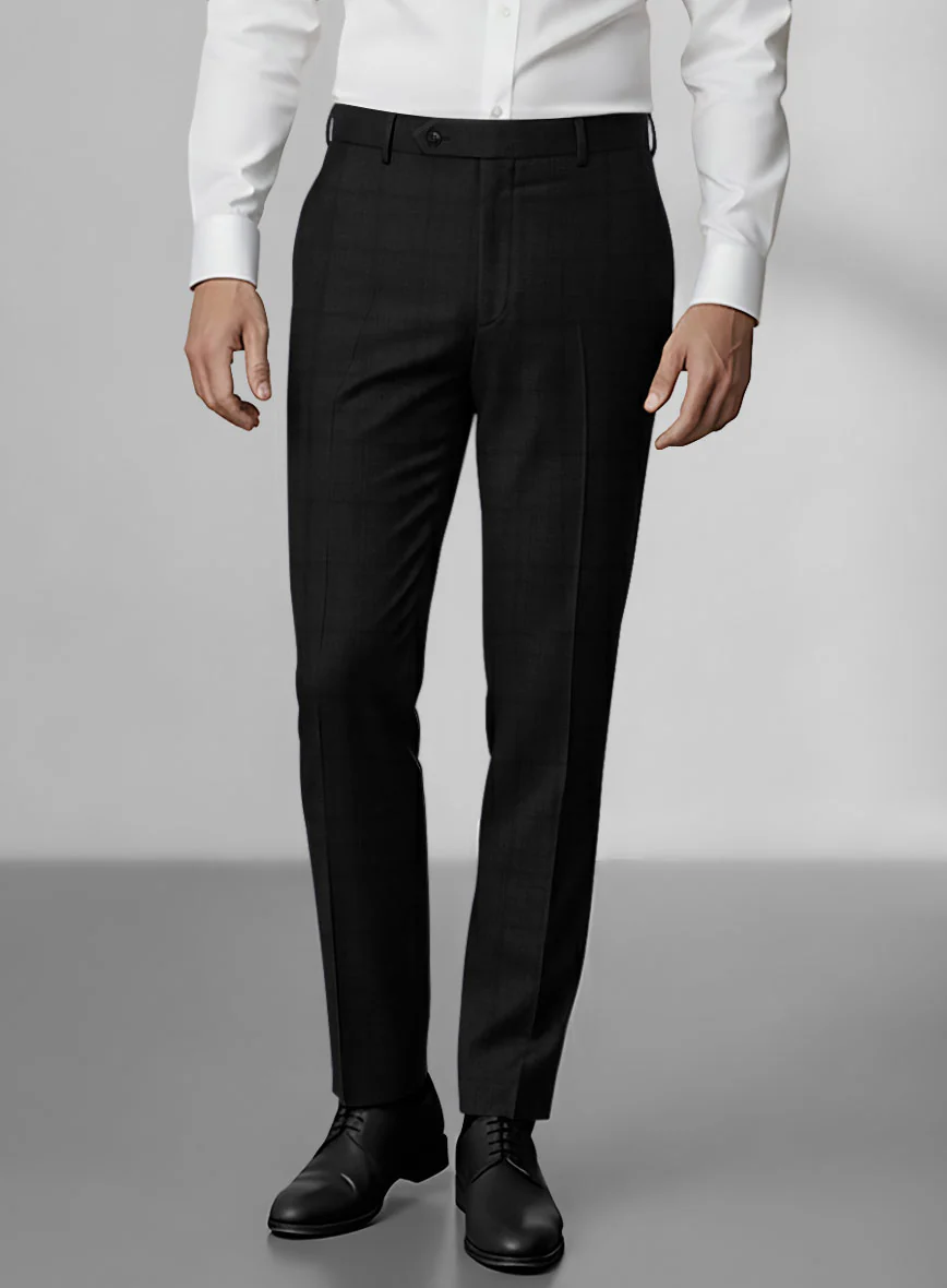 Loro Piana Zelander Black Self Check Wool Pants