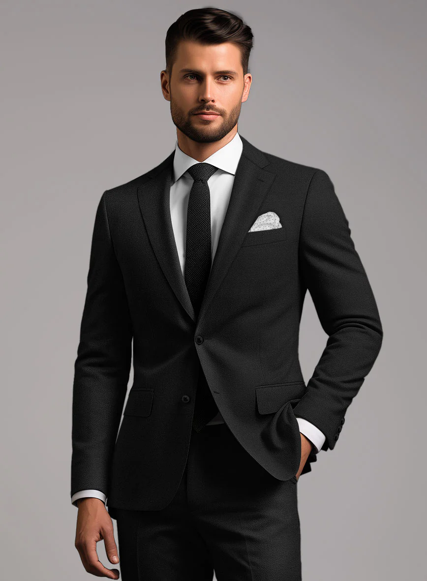 Marco Stretch Deep Black Wool Suit - Image 4
