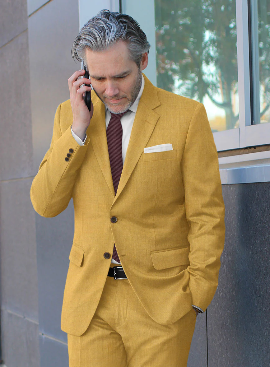 Marco Stretch Mustard Wool Suit - Image 4