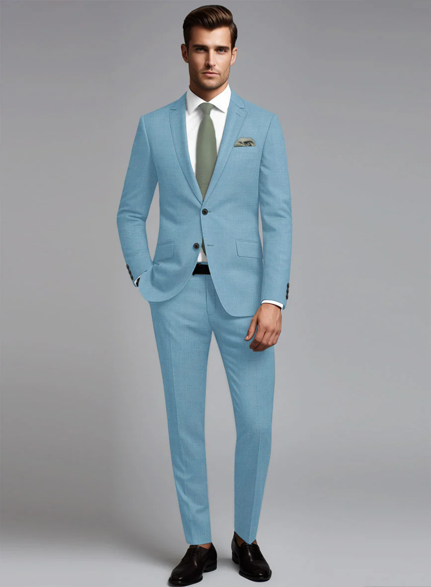 Marco Stretch Pastel Blue Wool Suit - Image 2