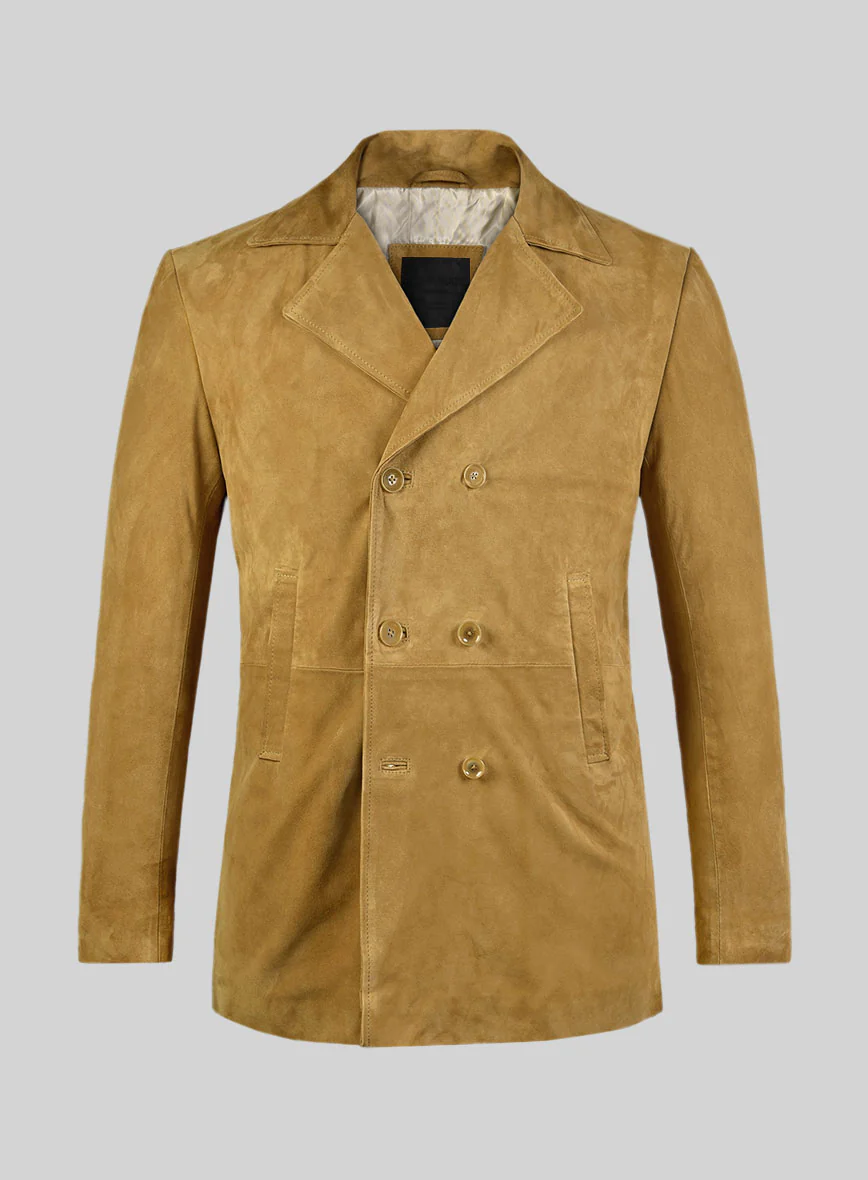 Mustard Suede Leather Pea Coat
