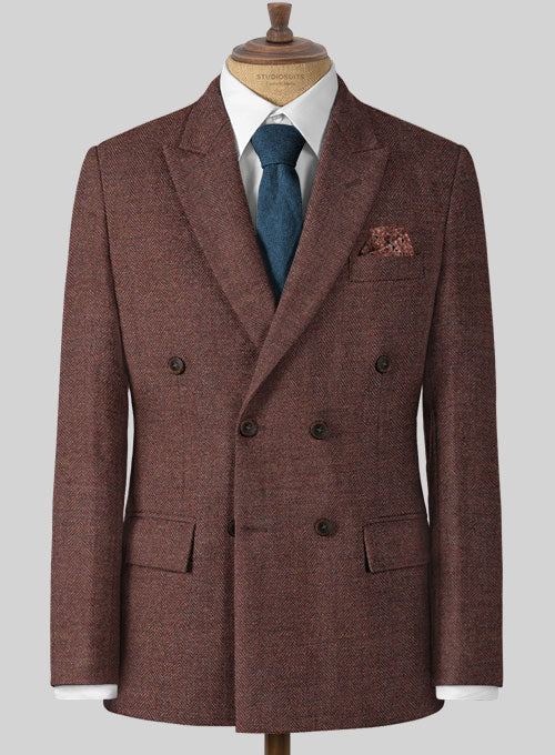 Mute Wine Herringbone Tweed Double Breasted Jacket
