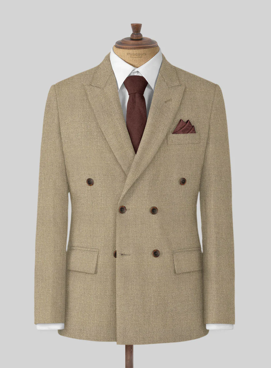 Naples Barista Beige Tweed Double Breasted Suit - Image 2