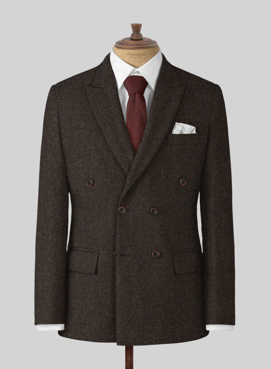 Naples Dark Brown Tweed Double Breasted Jacket