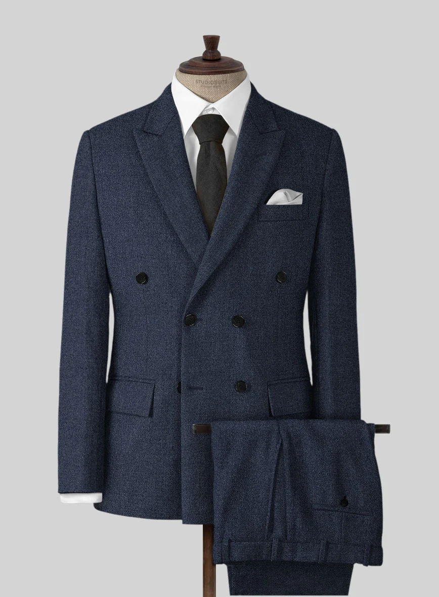 Naples Dark Indigo Tweed Double Breasted Suit