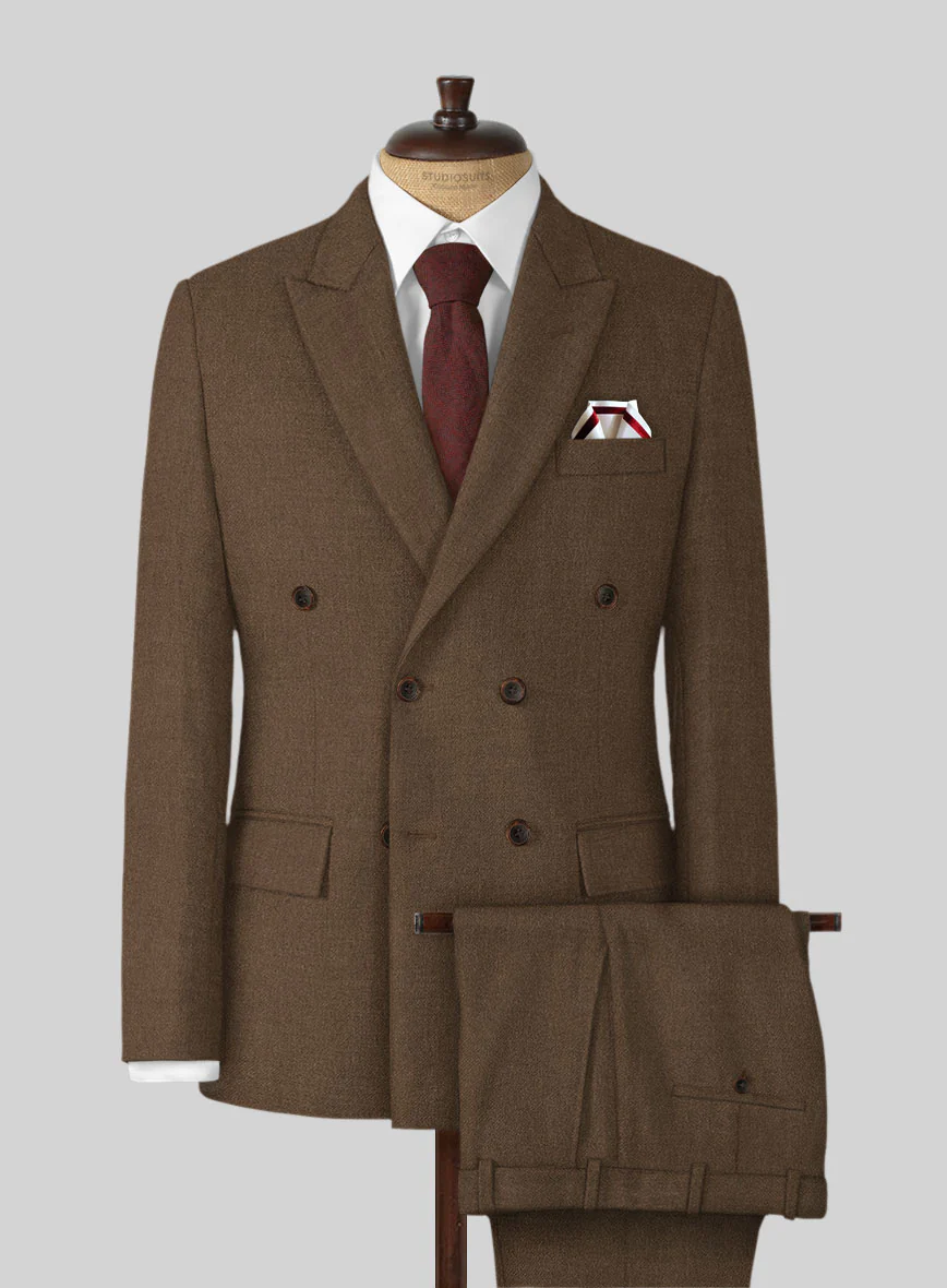 Naples Espresso Brown Tweed Double Breasted Suit