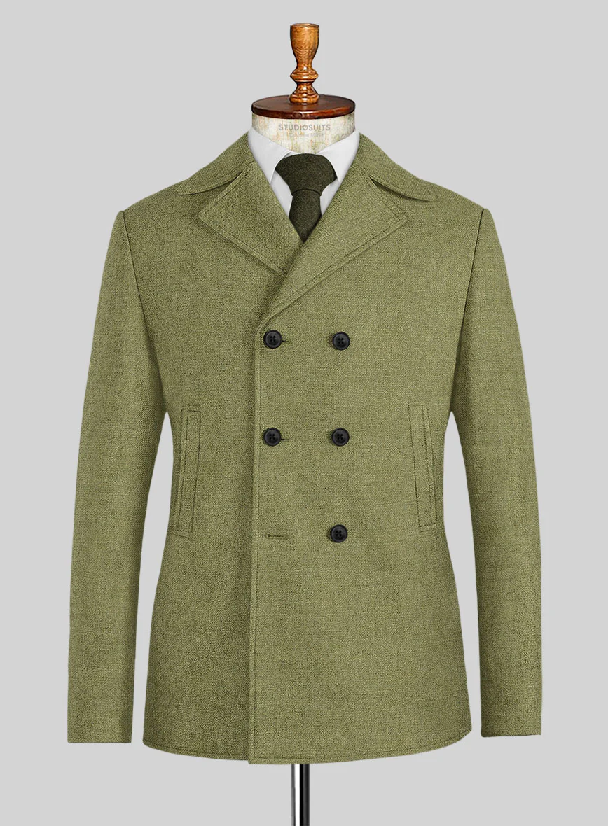 Naples Martini Green Tweed Pea Coat