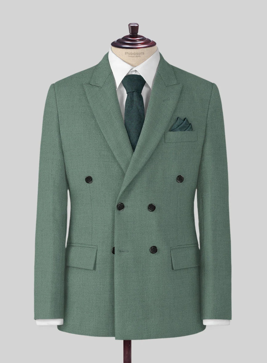 Naples Muted Green Tweed Double Breasted Jacket
