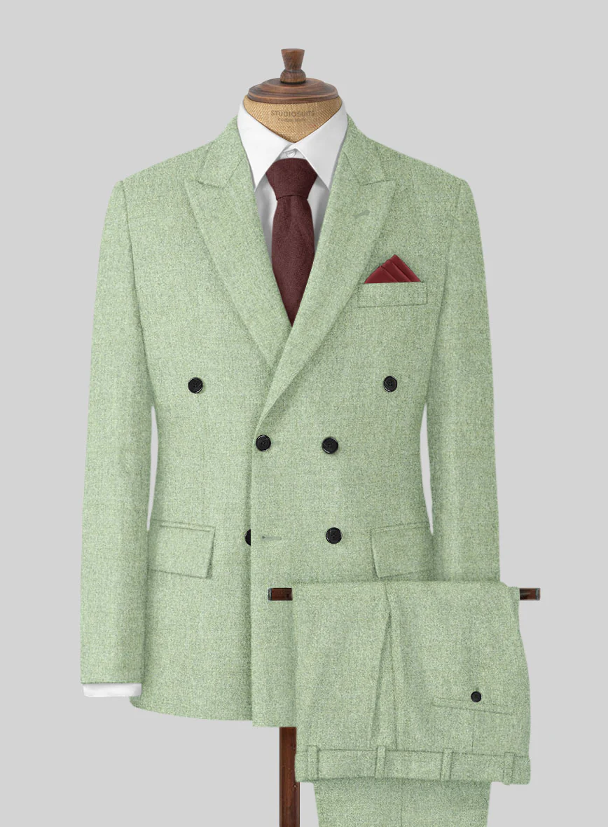 Naples Pista Green Tweed Double Breasted Suit