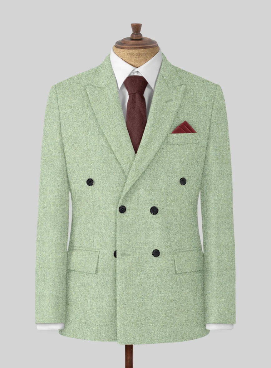 Naples Pista Green Tweed Double Breasted Jacket
